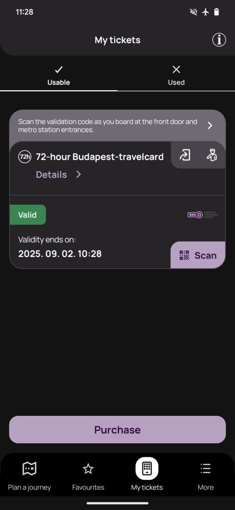 Scansione biglietto sull'app BudapestGO