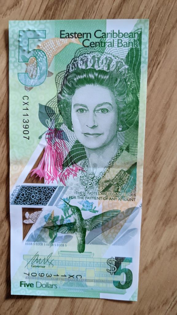 5 Eastern Caribbean dollars