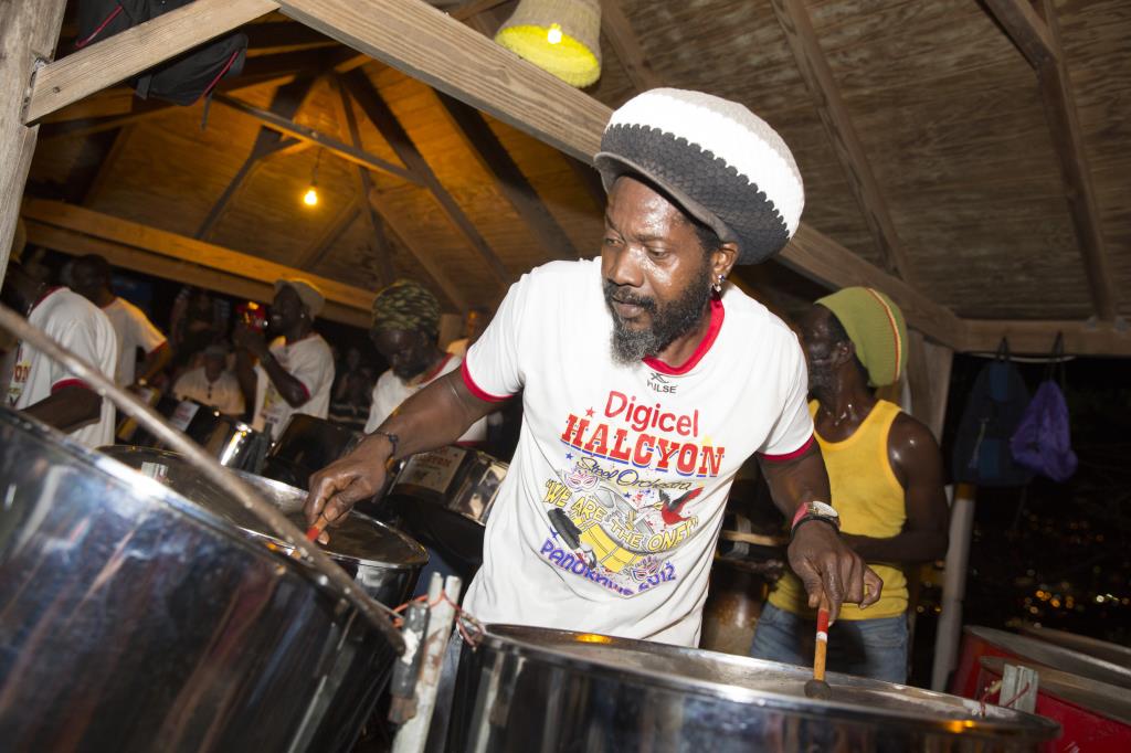 A steel pan player at Shirley Heights Sunset party © antigua and barbuda tourism authority